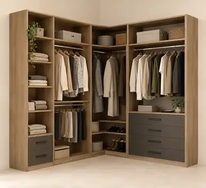 دولاب ملابس ركني — غرفة ركنية مفتوحة