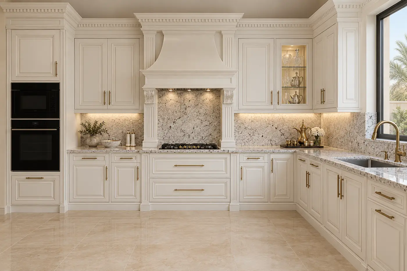 White classic kitchen with Kashmir granite — The whole kitchen